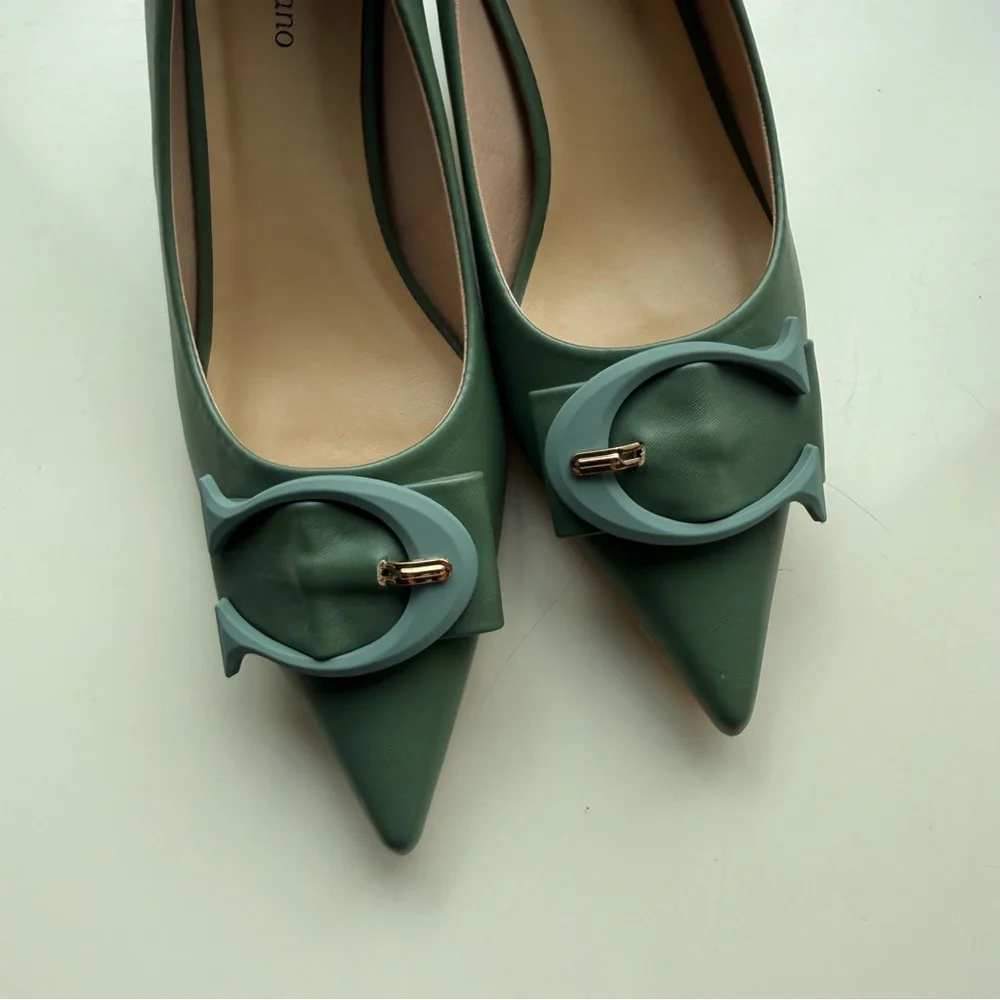 C. Paravano Pointed Toe Green Kitten Heel Pumps sz 40 new - Picture 9 of 11
